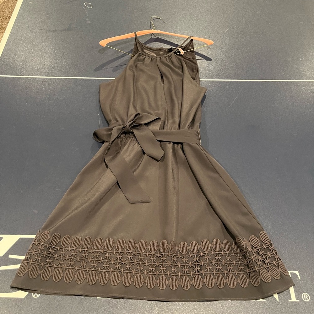 Express Charcoal Midi Dress with Embroidered Hem